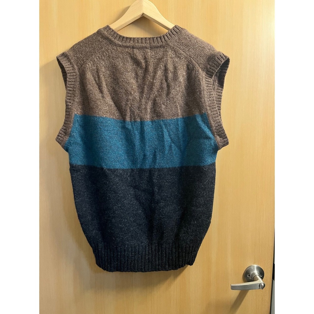 Stanley Blacker Sweater Vest Mens XL Brown Teal Grey Colorblock V-Neck Wool Feel - Picture 2 of 7